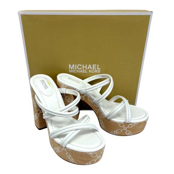 MICHAEL Michael Kors Corrine Platform Sandal Empire Logo White 10M NIB‎